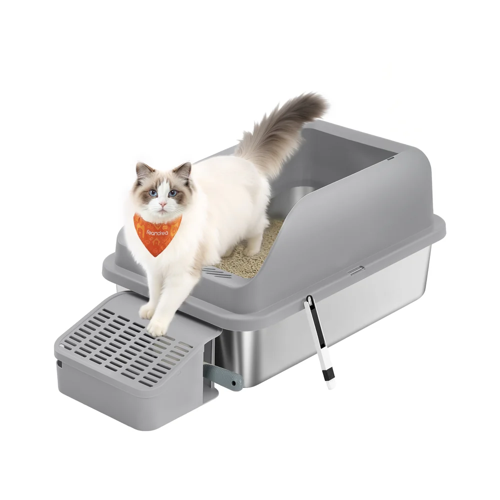 Lettiera per gatti in acciaio inox con ingresso superiore - Image 2