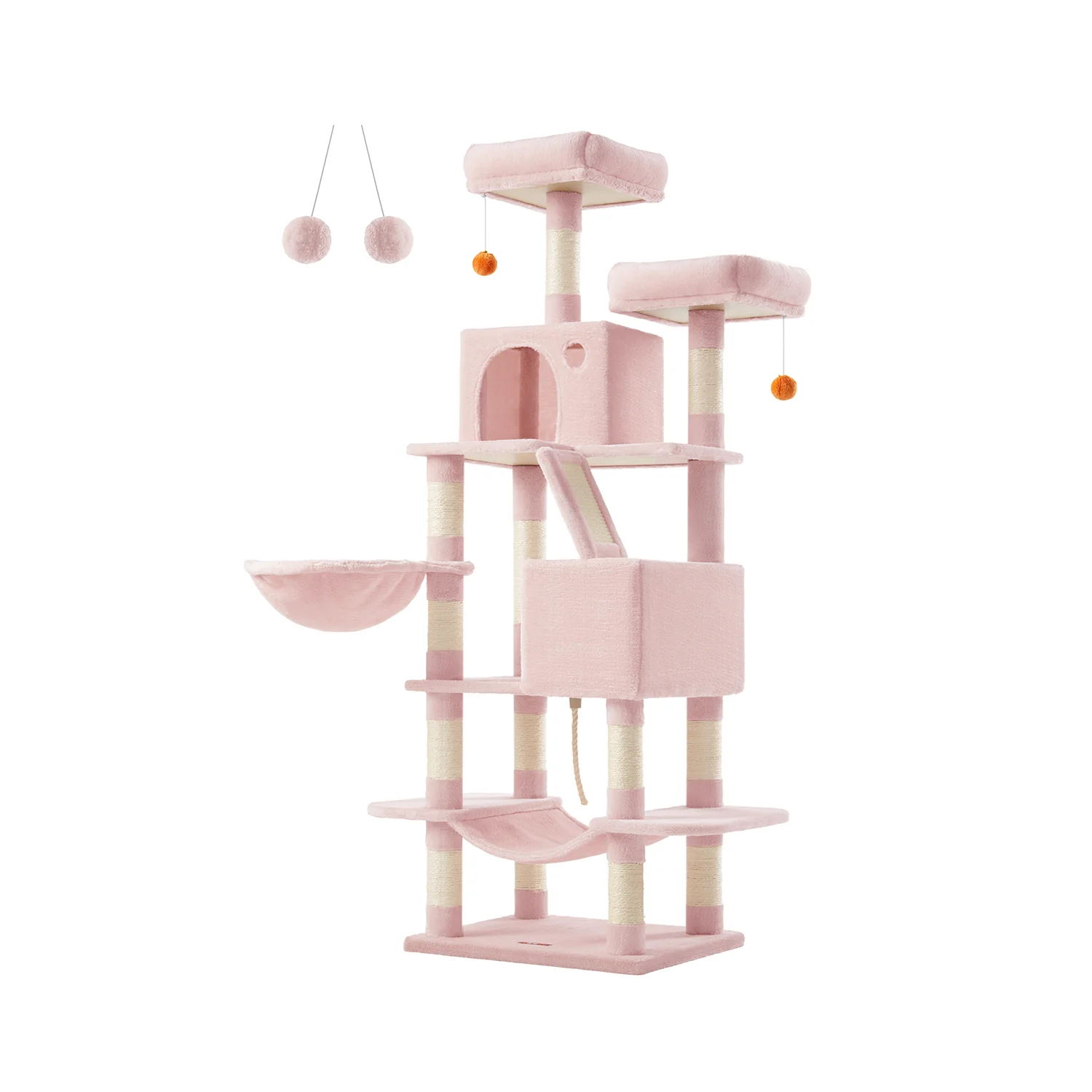 Albero per Gatti Adulti con Graffiatoi Posatoi Grotte Cesto Amaca Pompon - Image 6