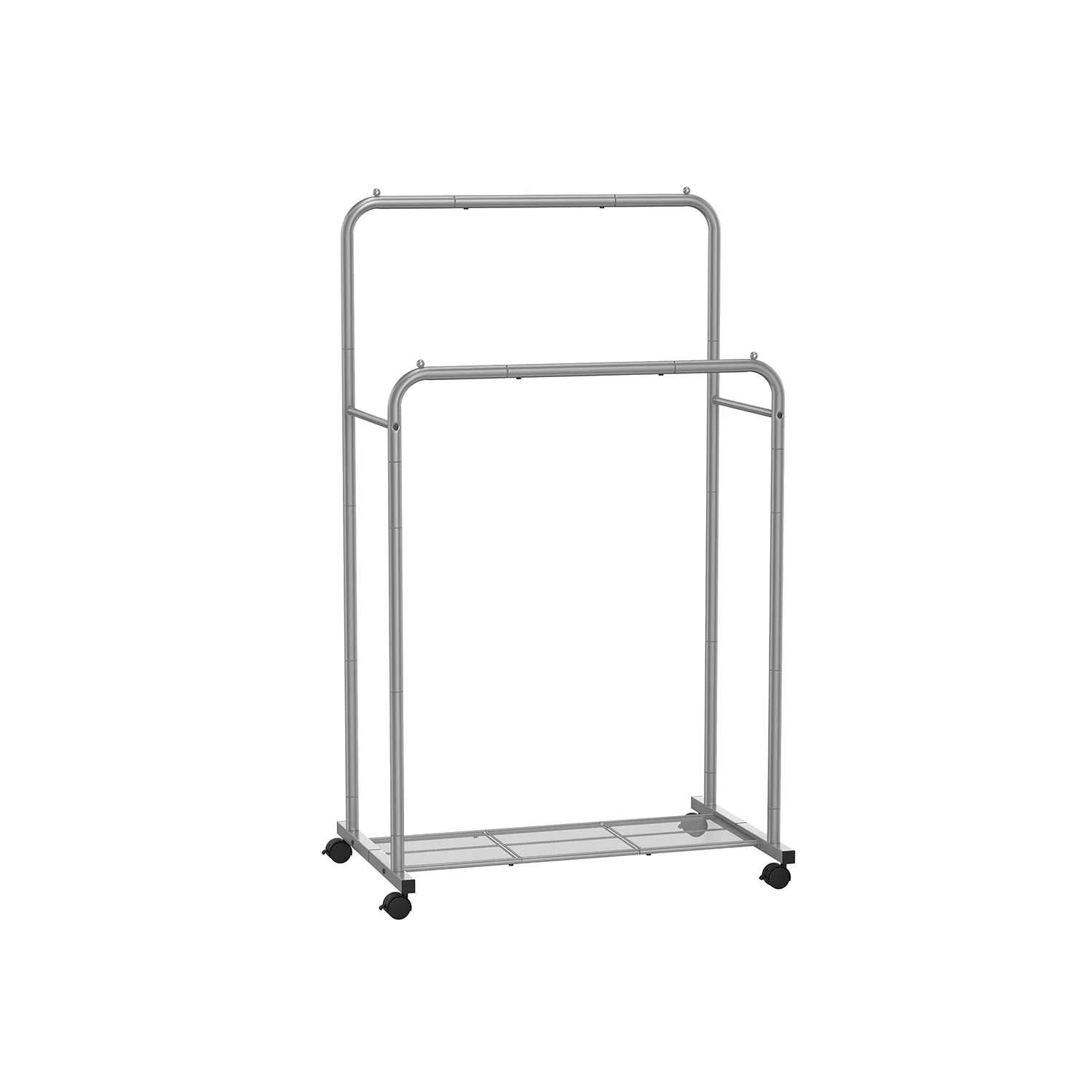 Stand Appendiabiti Doppia in Metallo con Ripiano Portaoggetti e Rotelle - Image 2