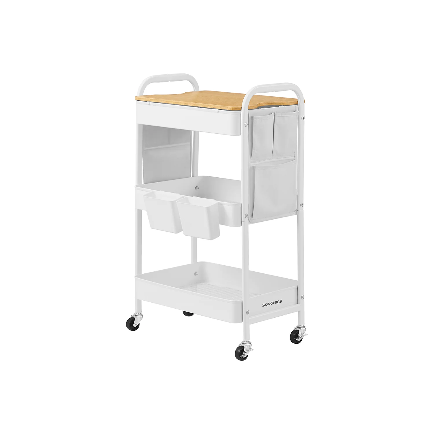 Carrello a 3 Ripiani con 2 Contenitori Pensili 6 Tasche Laterali - Image 2