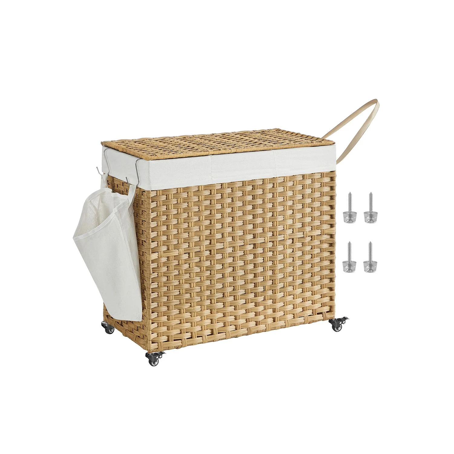 Carrello Portabiancheria a 3 Scomparti in Rattan