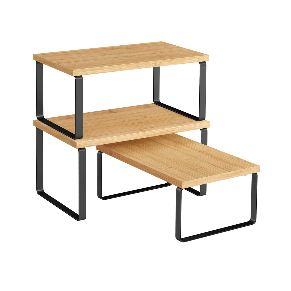 Organizzatori Armadio da Cucina Impilabili Espandibili in Metallo e Bambù - Image 3