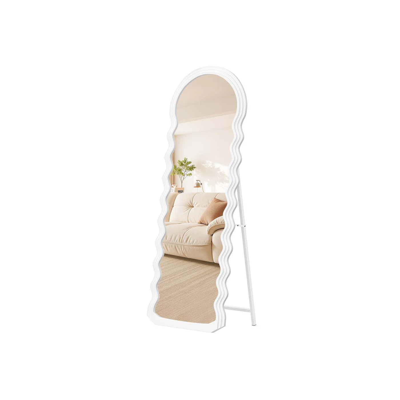 Specchio da terra ondulato con supporto e cornice in MDF