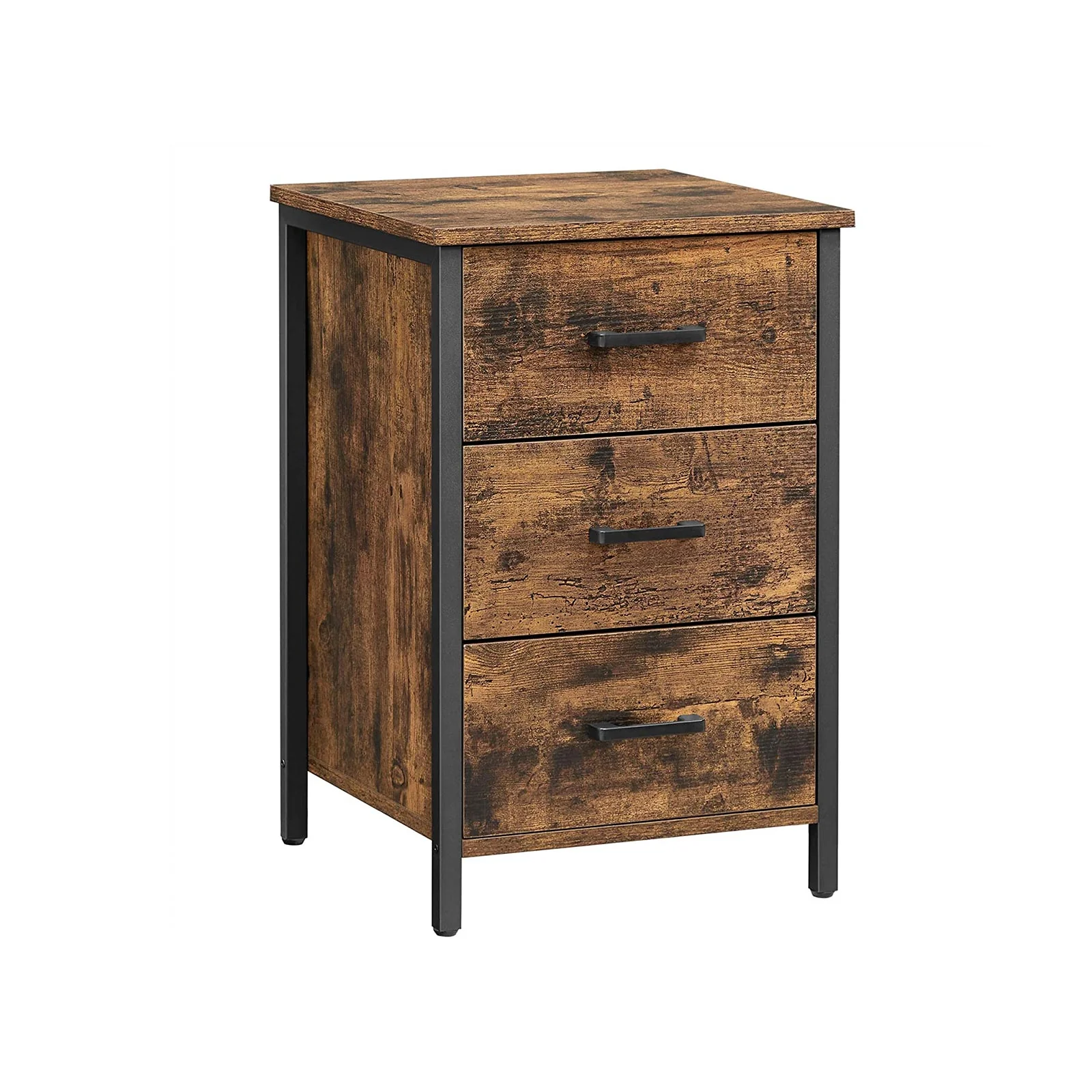 Comodino con 3 Cassetti Industriale Marrone
