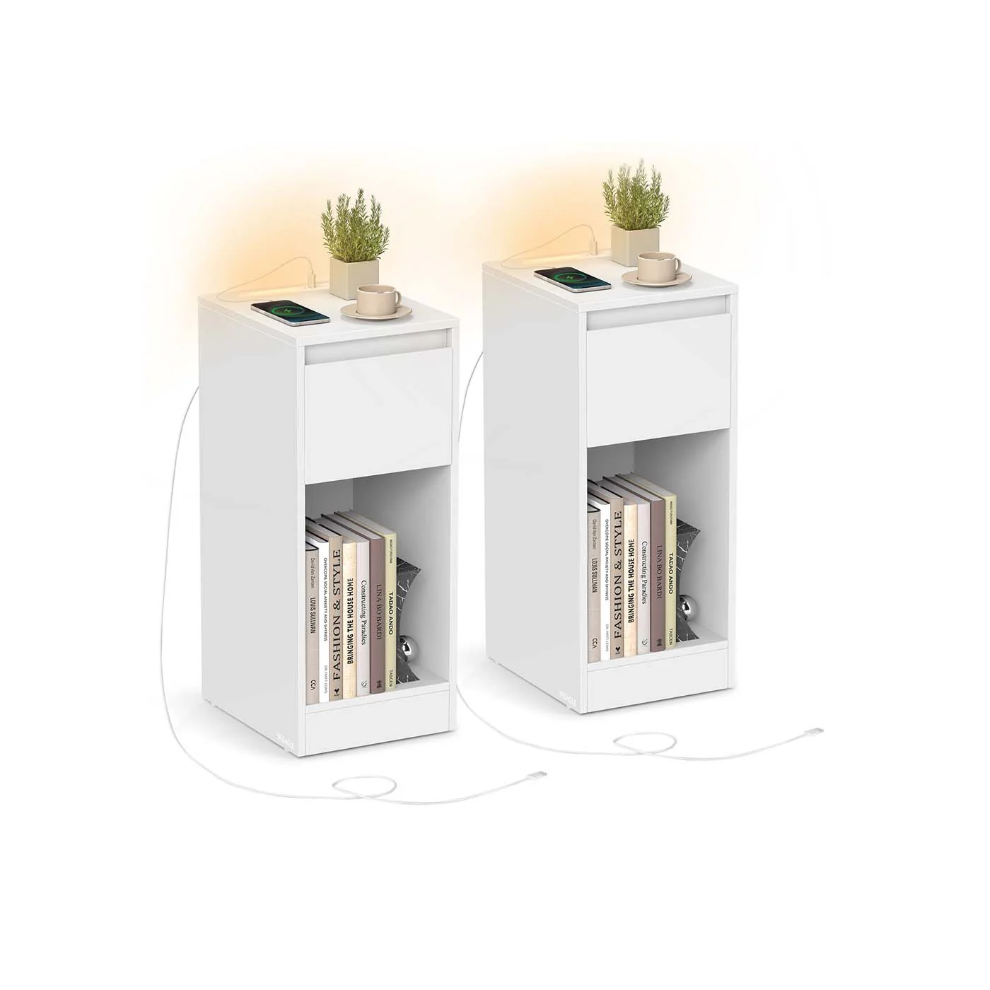 Comodino con LED porte USB cassetto e scomparto - Image 4