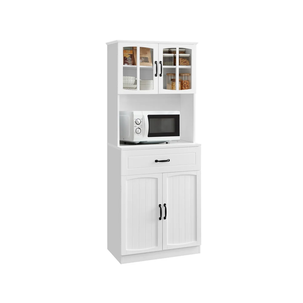 Credenza da Cucina Alta con Ante in Vetro e Ripiani Regolabili