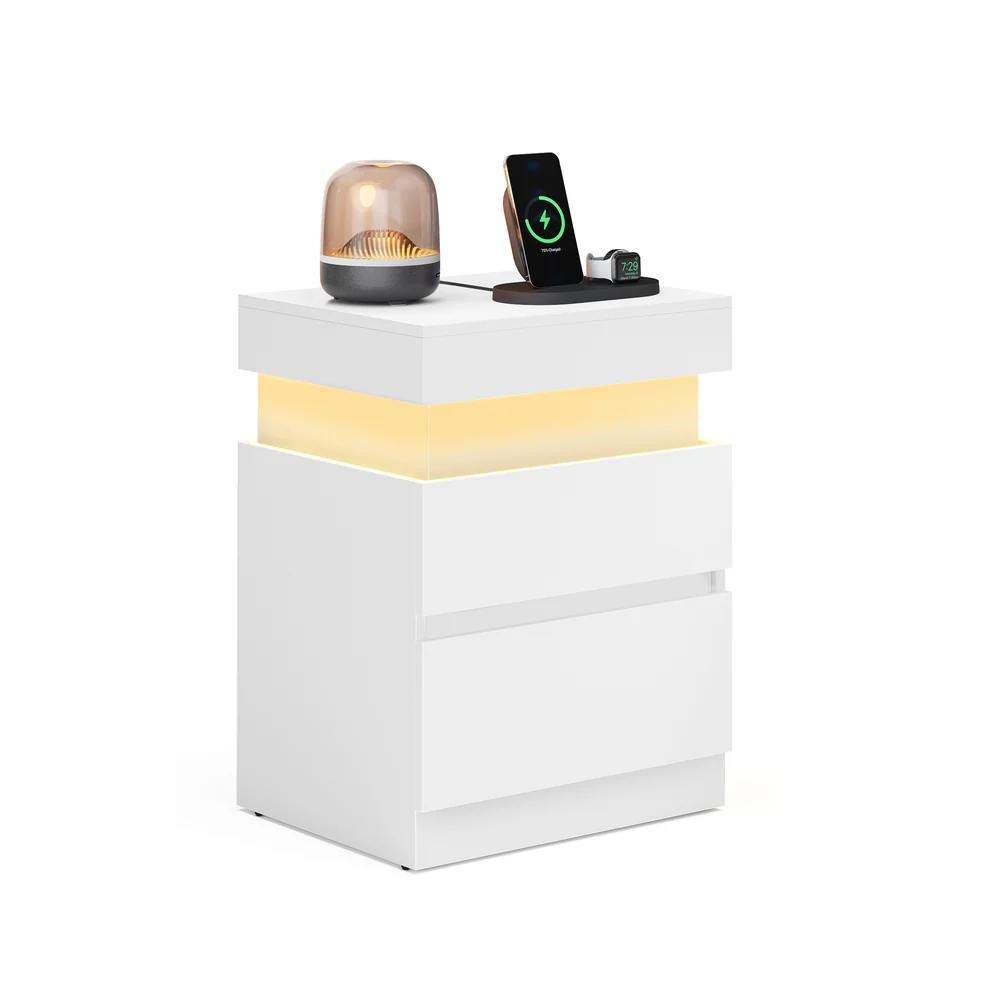 KAILYN Collezione - Comodino moderno con prese integrate e luce LED
