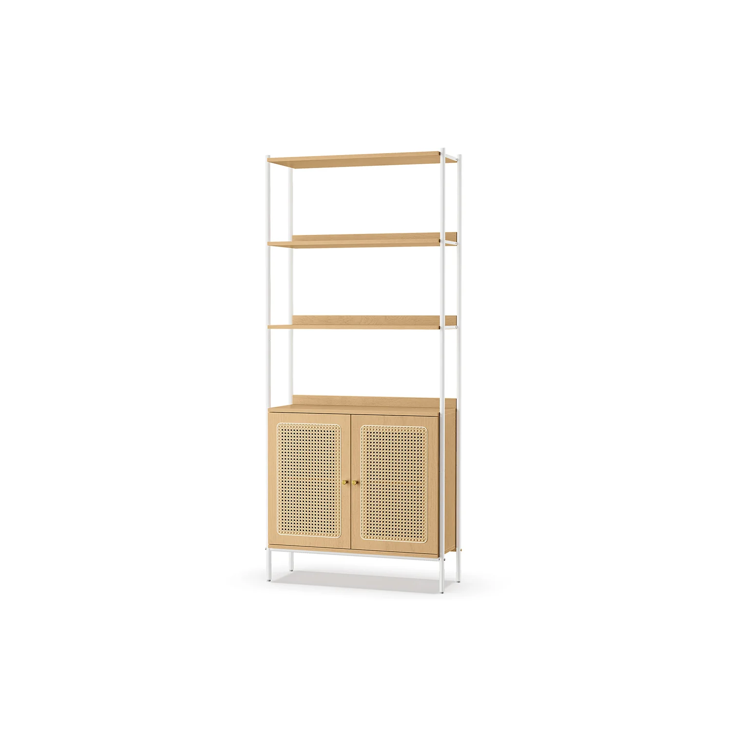 Libreria Scaffale Verticale con Anta Simil Rattan Stile Boho - Image 4
