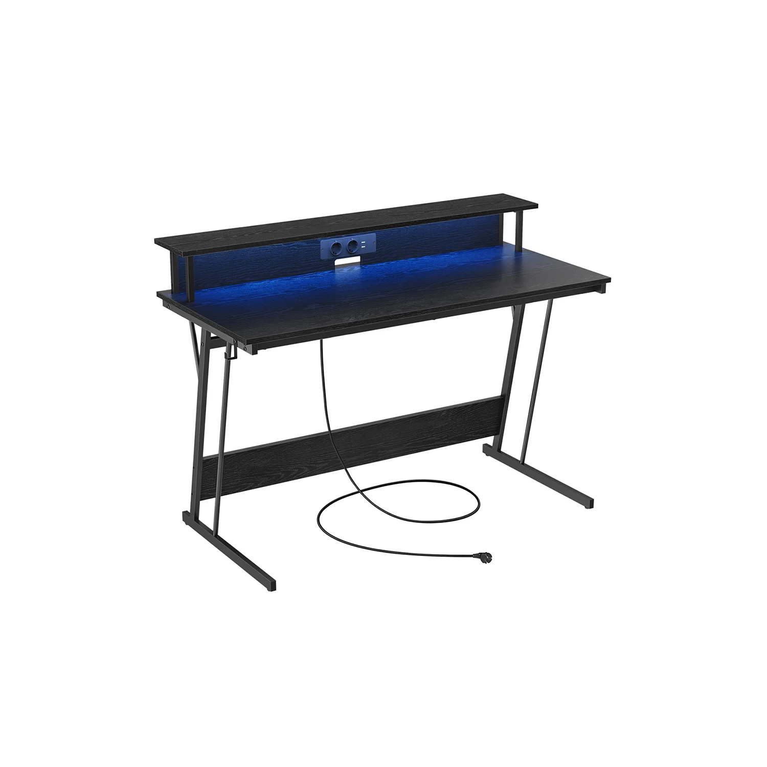 Scrivania da Gaming con Luci LED Prese di Corrente Supporto per Monitor - Image 3