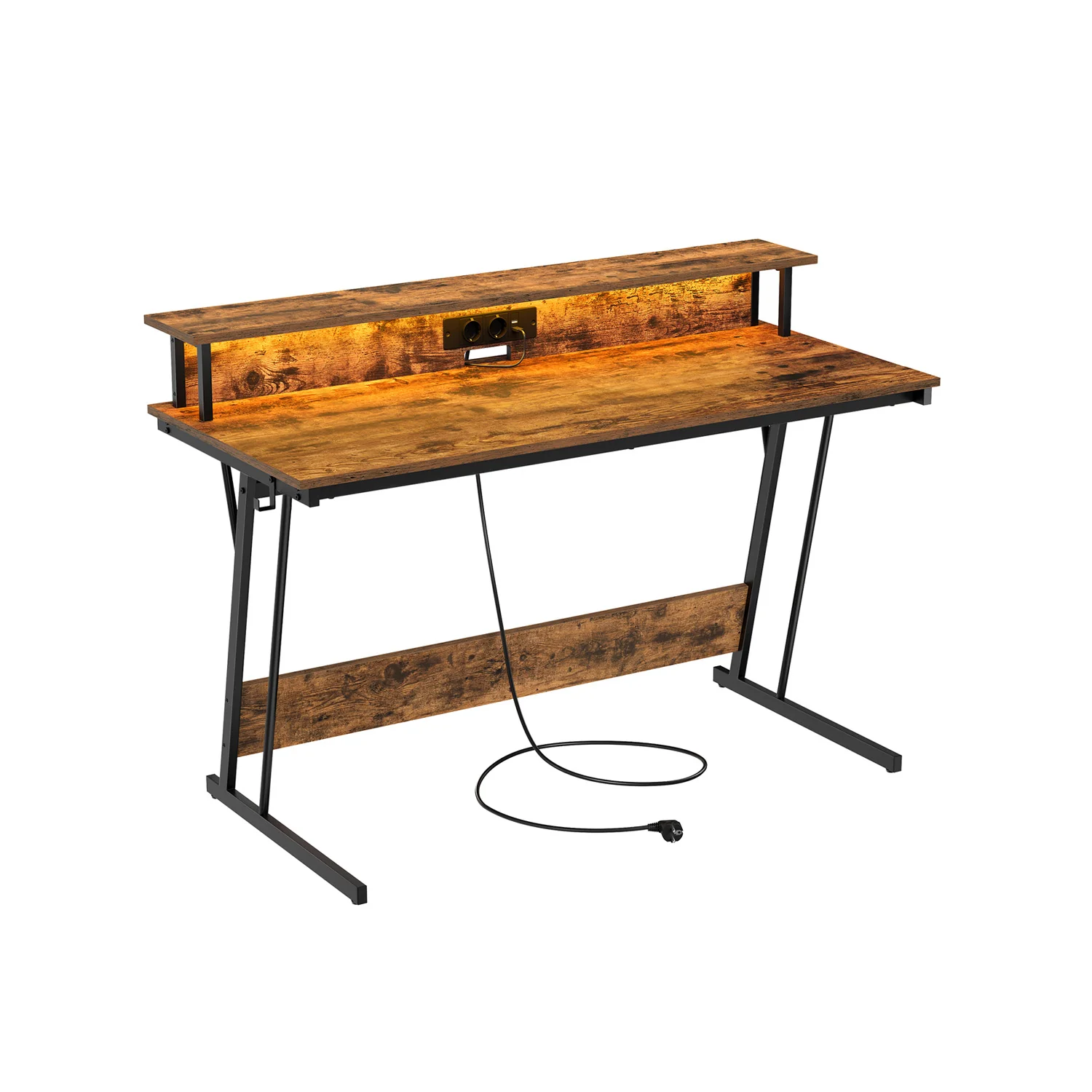 Scrivania da Gaming con Luci LED Prese di Corrente Supporto per Monitor - Image 4