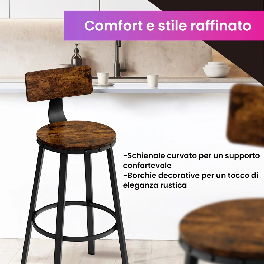 Sgabelli da Bar Alti con Schienale Telaio in Acciaio