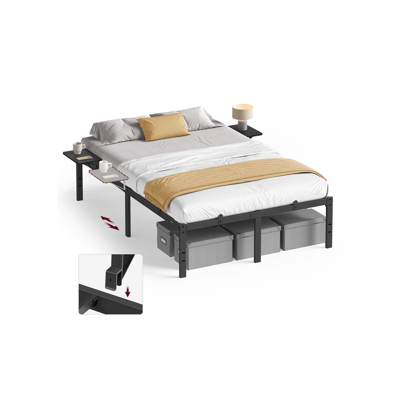 Struttura Letto in Metallo con Ripiani Portaoggetti - Image 4